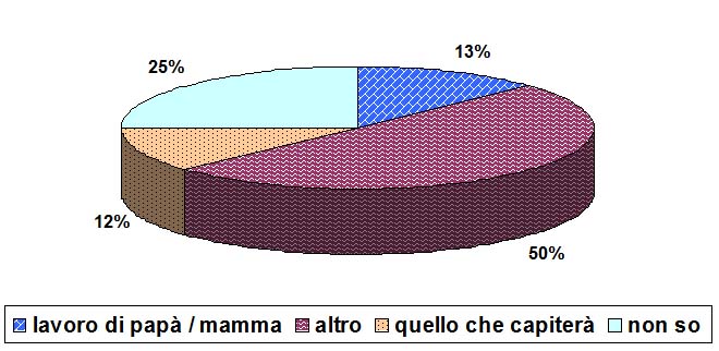 Grafico a torta che mostra il mestiere che desidererebbe fare lo studente