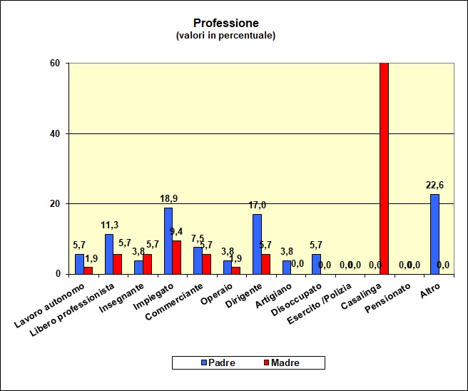 Grafico a barre che individua la professione dei genitori della popolazione scolastica del Liceo