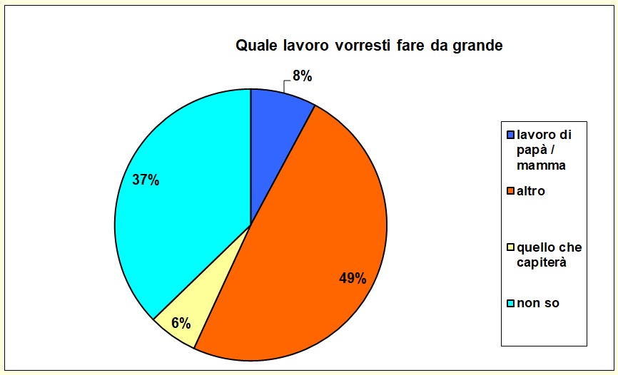 Grafico a torta che mostra il mestiere che desidererebbe fare lo studente Grafico a torta che mostra il mestiere che desidererebbe fare lo studente
