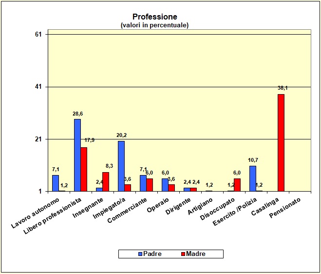 Grafico a barre che individua la professione dei genitori della popolazione scolastica del Liceo