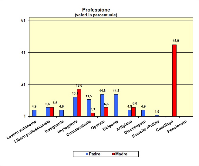 Grafico a barre che individua la professione dei genitori della popolazione scolastica del Liceo